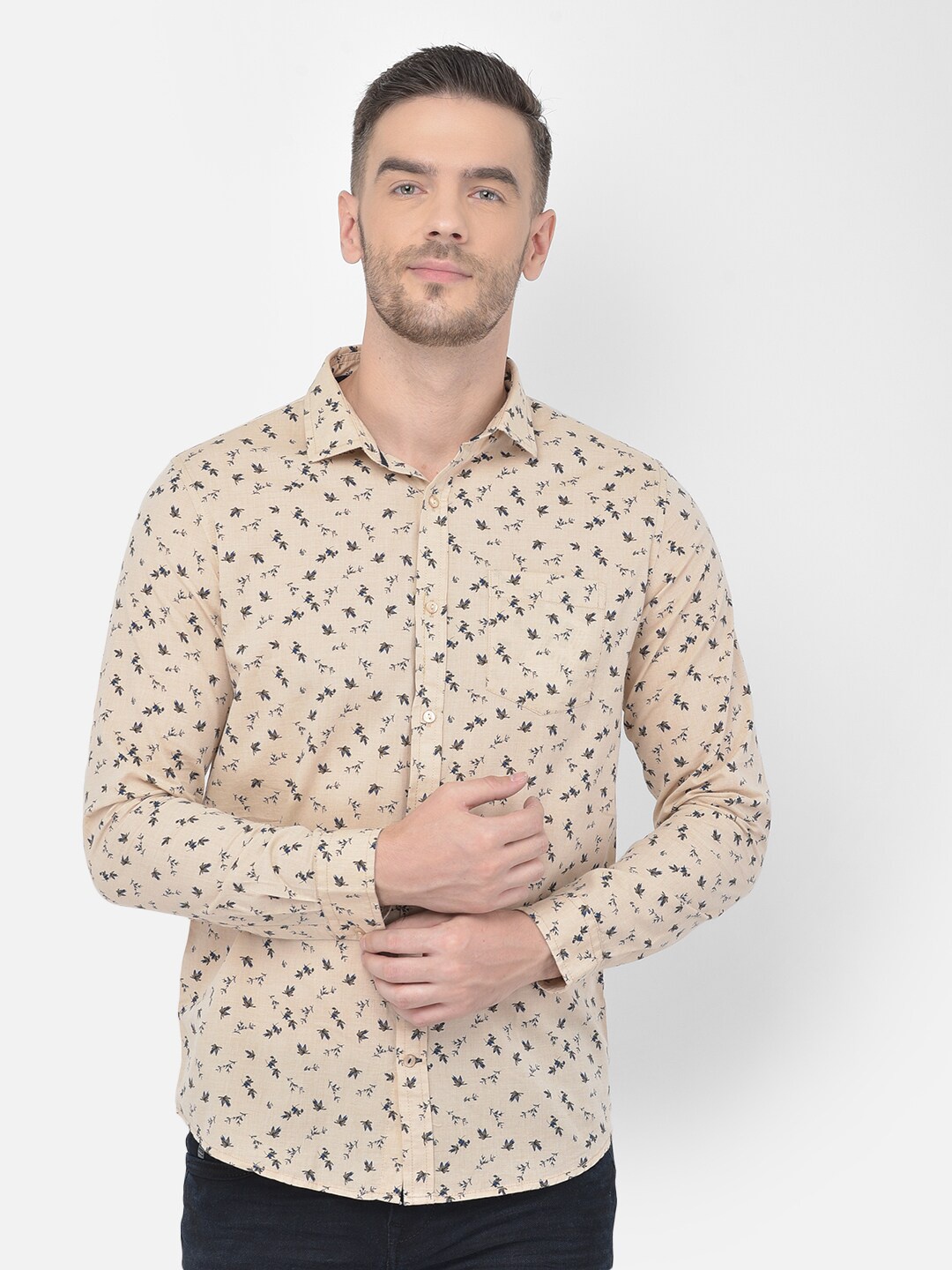 

Canary London Smart Slim Fit Micro Ditsy Printed Cotton Casual Shirt, Beige