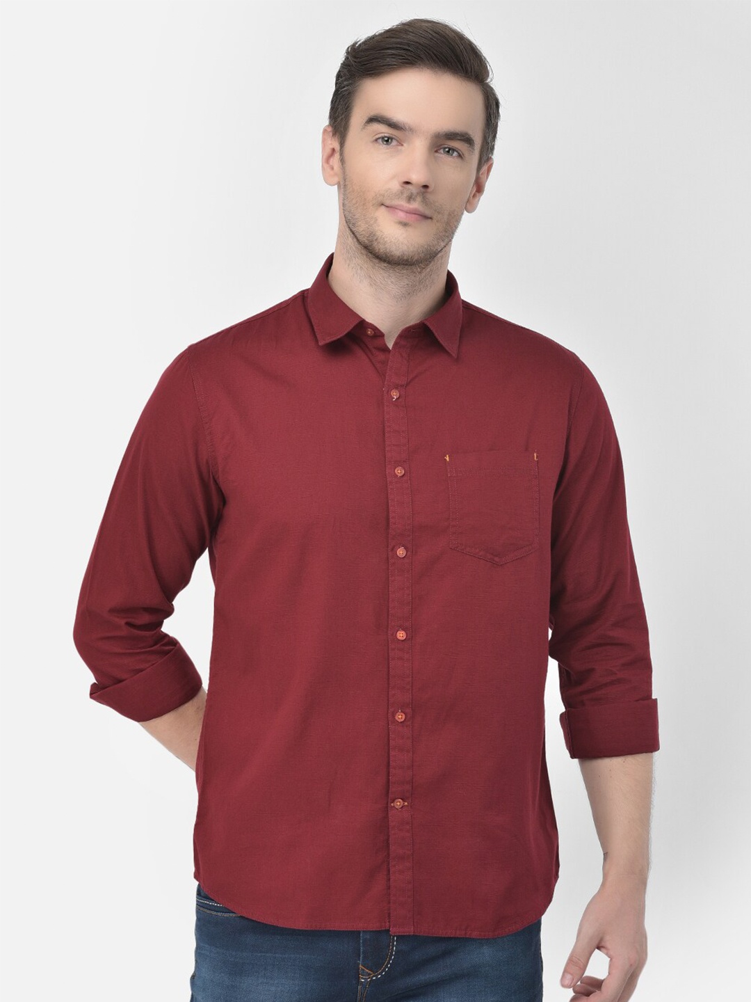 

Canary London Smart Slim Fit Spread Collar Cotton Casual Shirt, Maroon