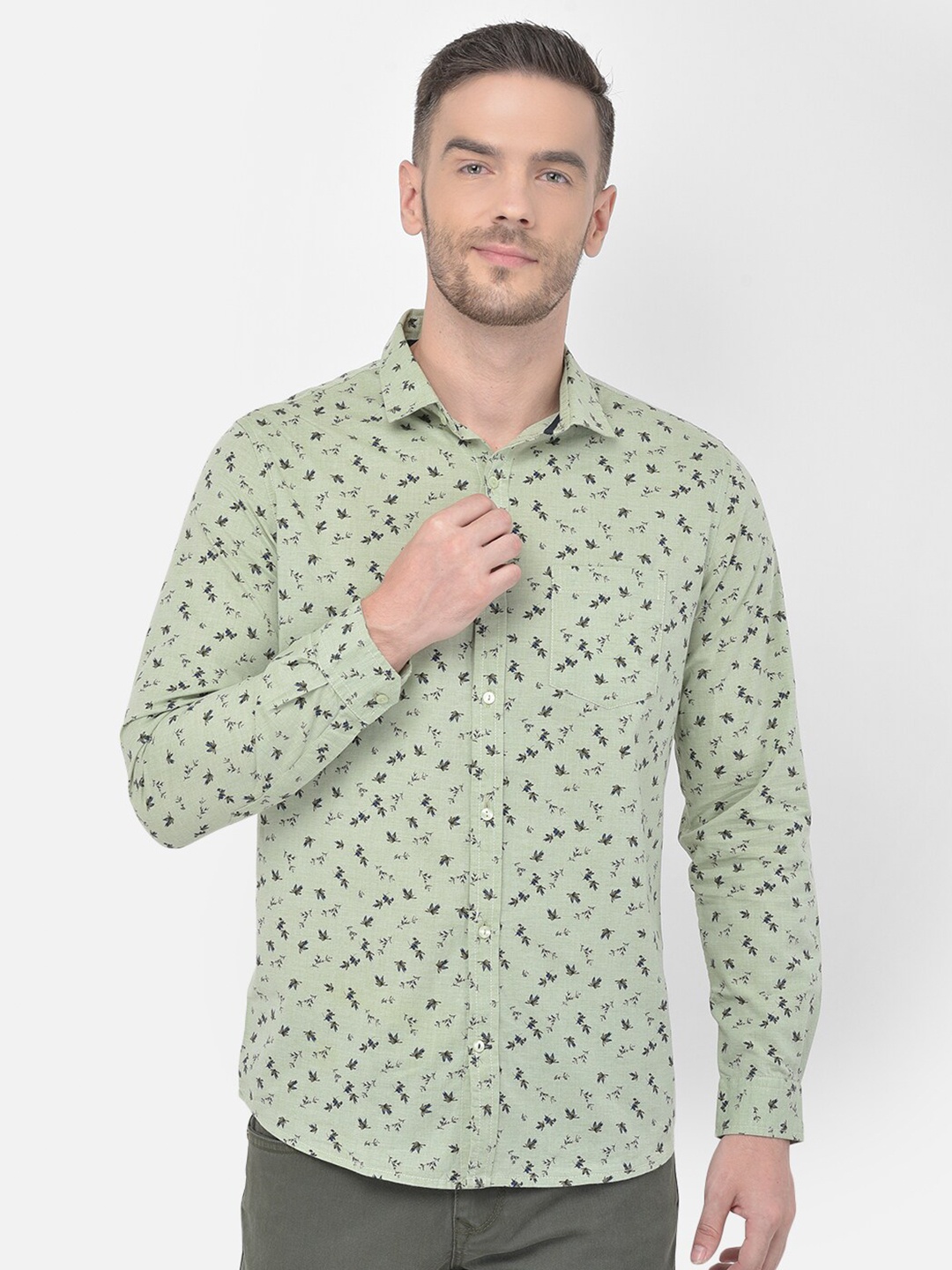 

Canary London Smart Slim Fit Micro Ditsy Printed Cotton Casual Shirt, Green