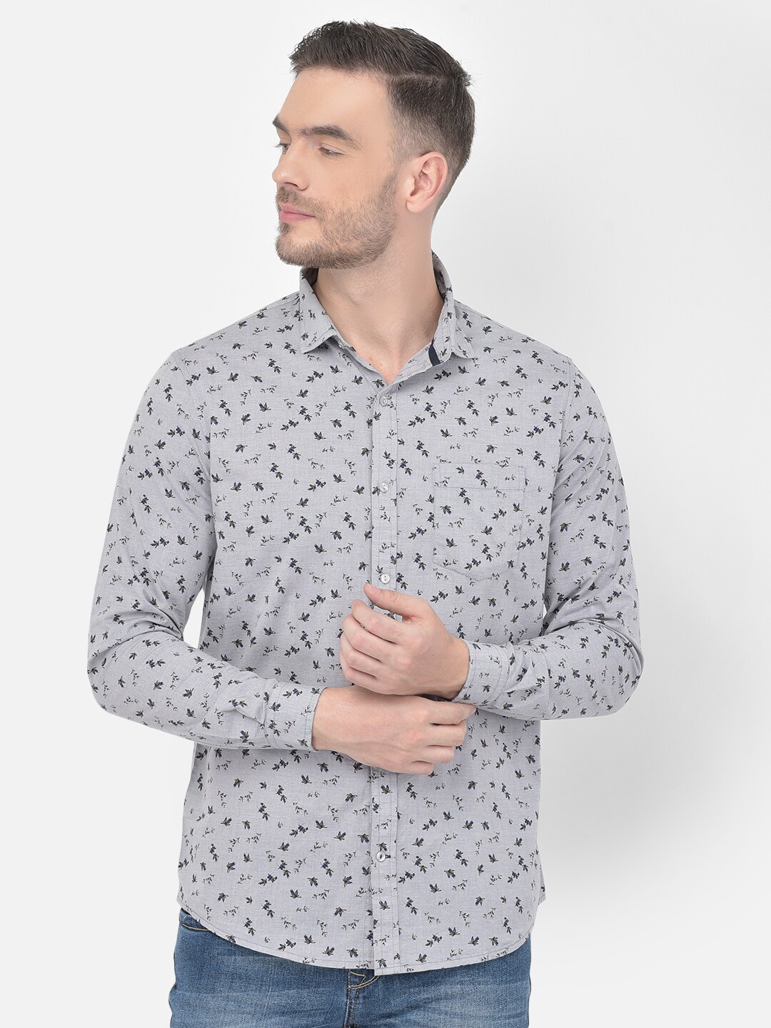 

Canary London Smart Slim Fit Micro Ditsy Printed Cotton Casual Shirt, Grey