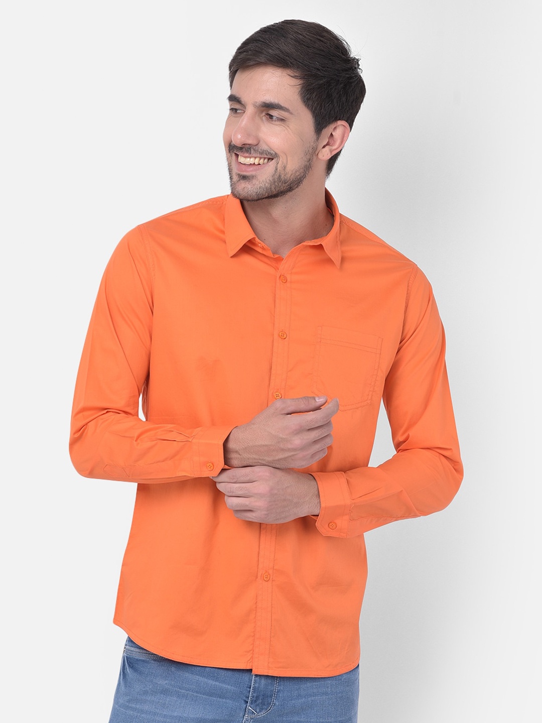 

Canary London Spread Collar Cotton Slim Fit Casual Shirt, Orange