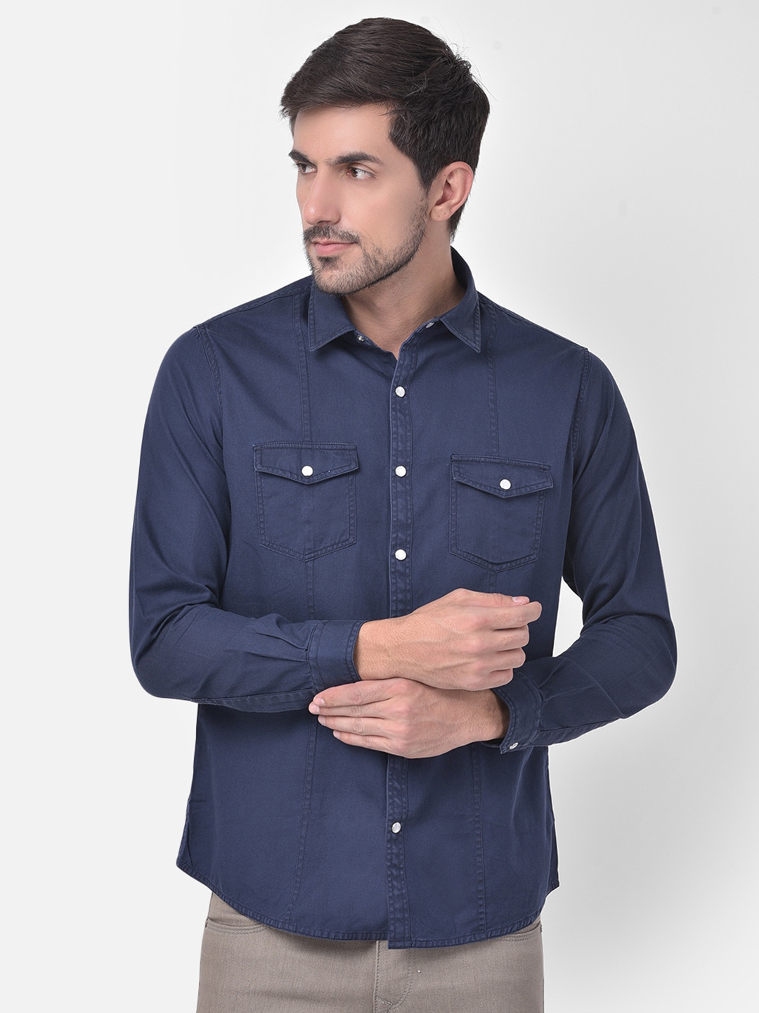 

Canary London Smart Slim Fit Spread Collar Cotton Casual Shirt, Navy blue