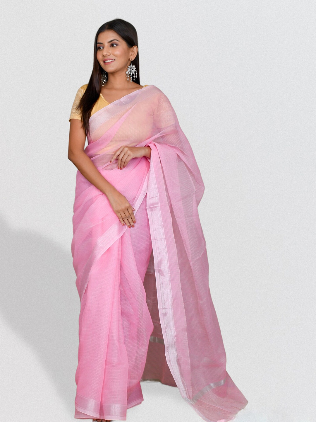 

Kesarya Checked Zari Supernet Kota Saree, Pink