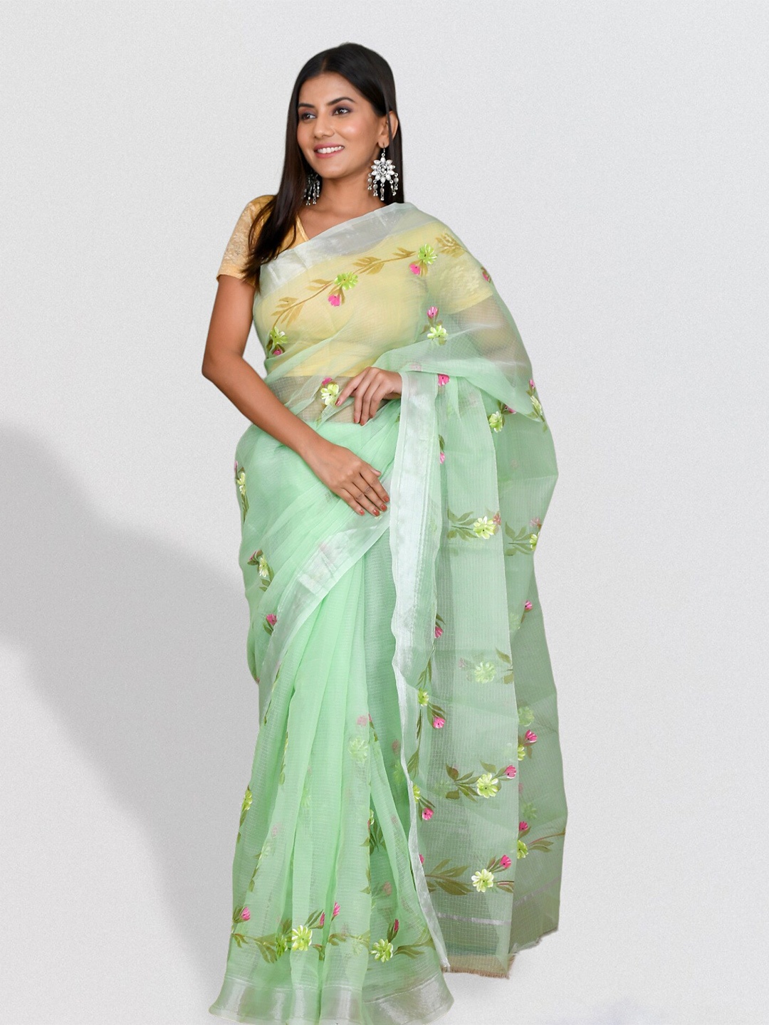 

Kesarya Floral Kota Supernet Saree, Green