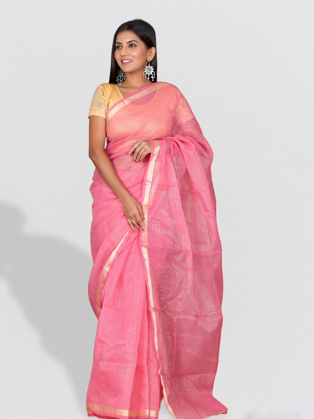 

Kesarya Woven Design Zari Supernet Kota Saree, Pink