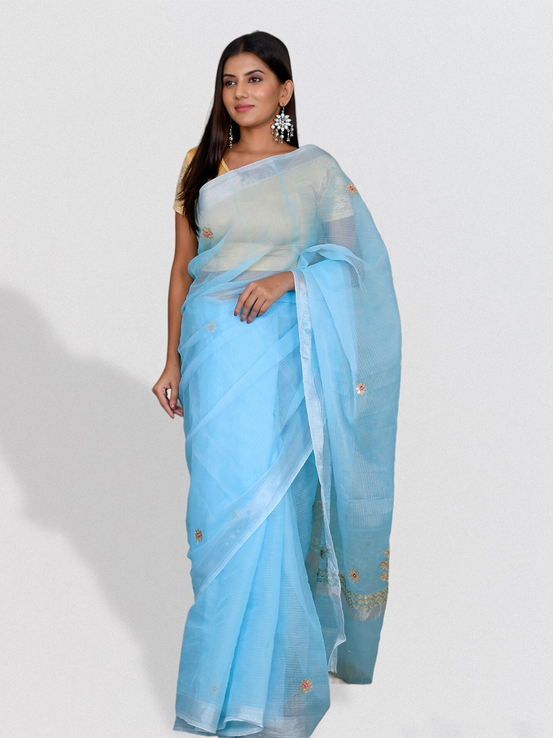 

Kesarya Floral Embellished Zari Supernet Kota Saree, Blue