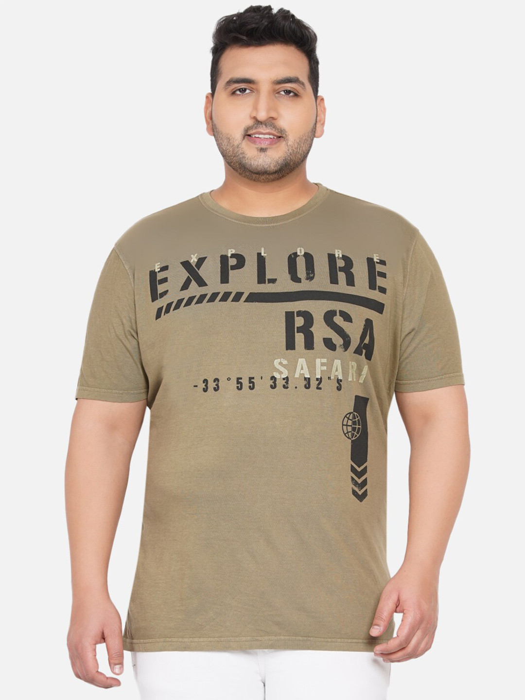 

Santonio Plus Size Typography Printed Cotton T-shirt, Beige