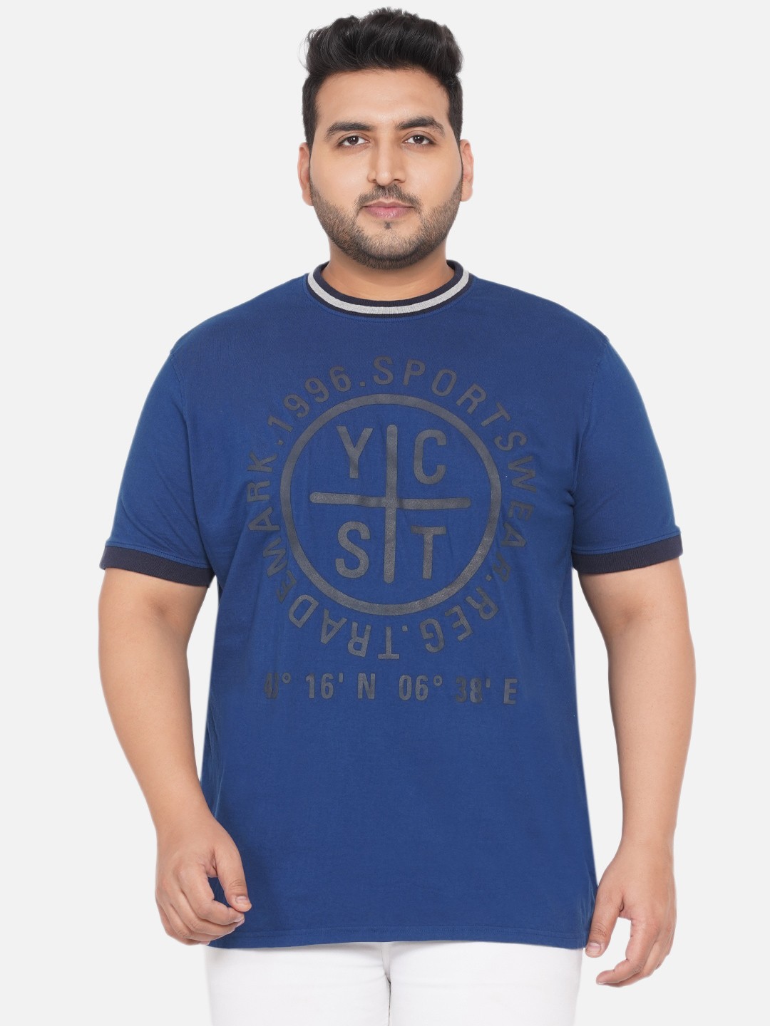 

Santonio Men Plus Size Typography Printed Pure Cotton T-shirt, Navy blue