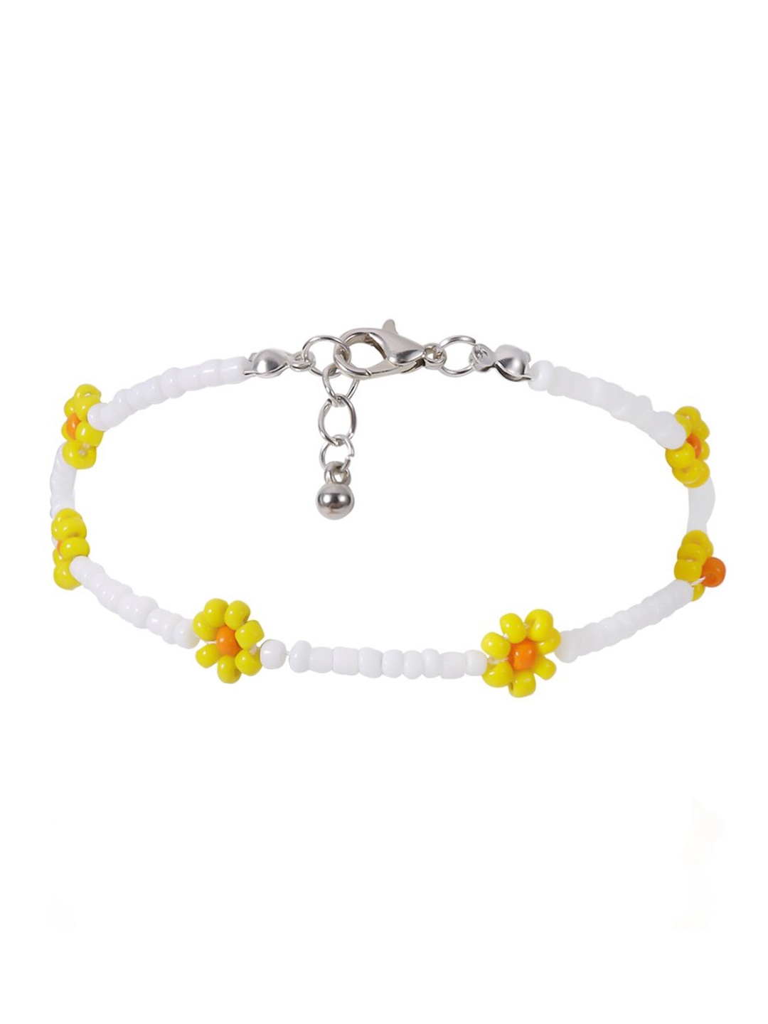 

AQUASTREET Silver-Plated Flower Motif Beaded Anklet, White