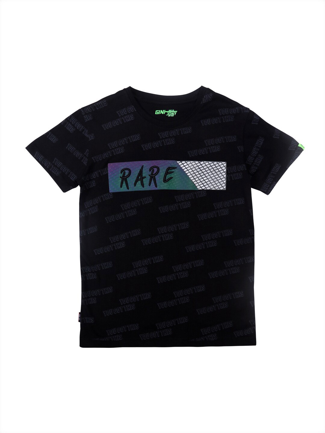 

Gini and Jony Boys Typography Printed Cotton T-shirt, Black
