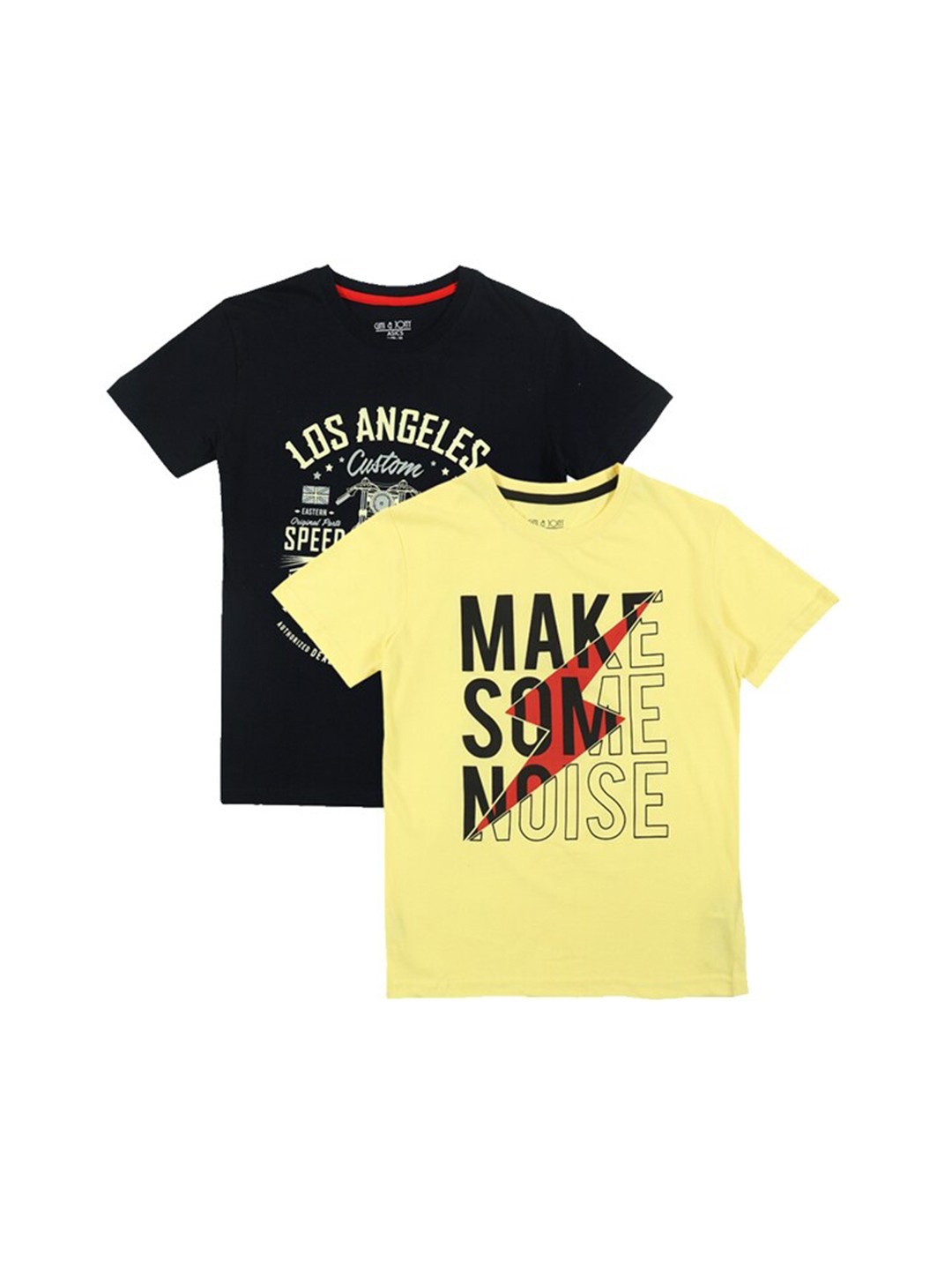 

Gini and Jony Boys Pack Of 2 Typography Printed Pure Cotton T-shirt, Black