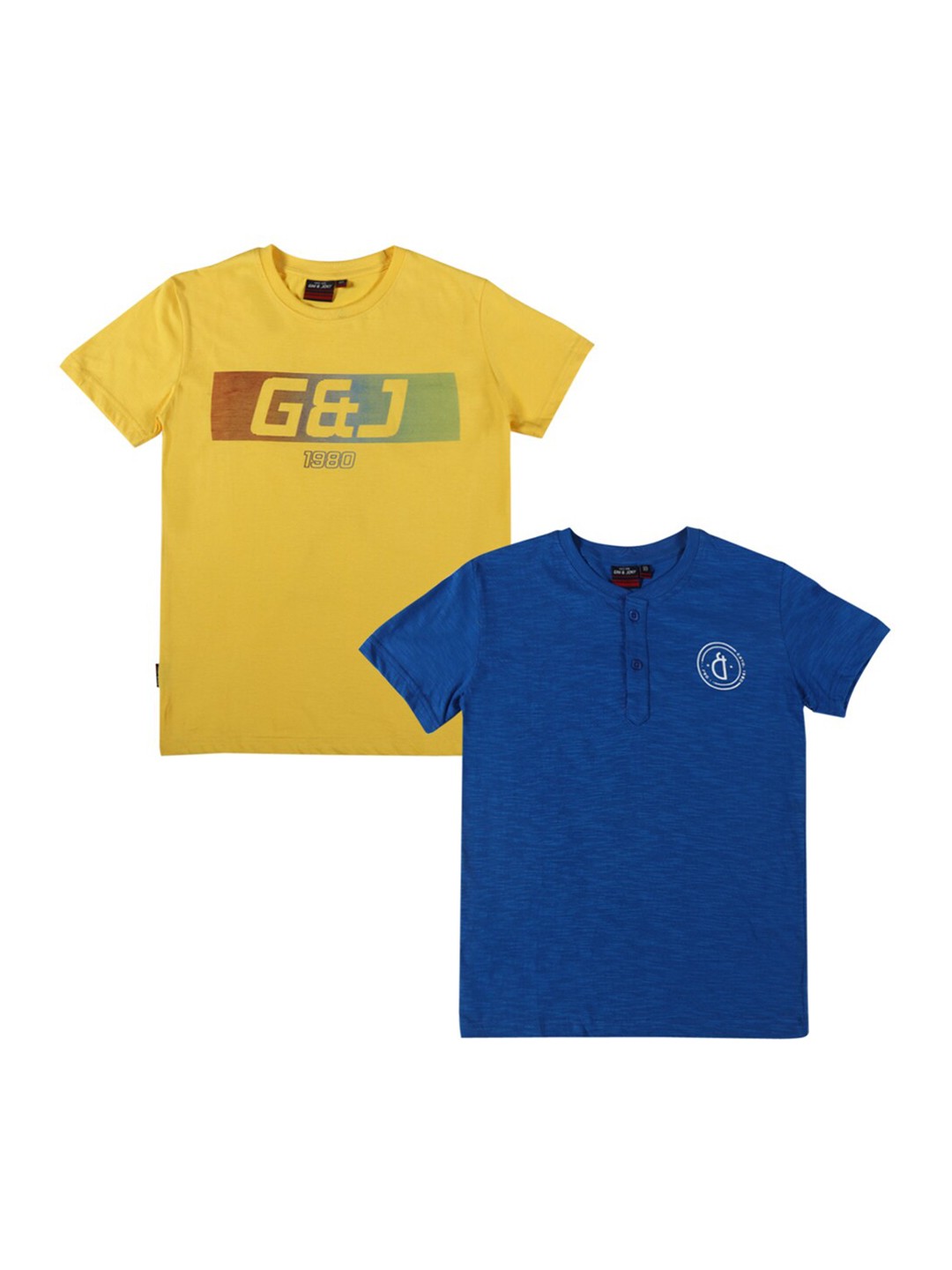 

Gini and Jony Infants Boys Pack Of 2 Typography Printed Pure Cotton T-shirt, Yellow