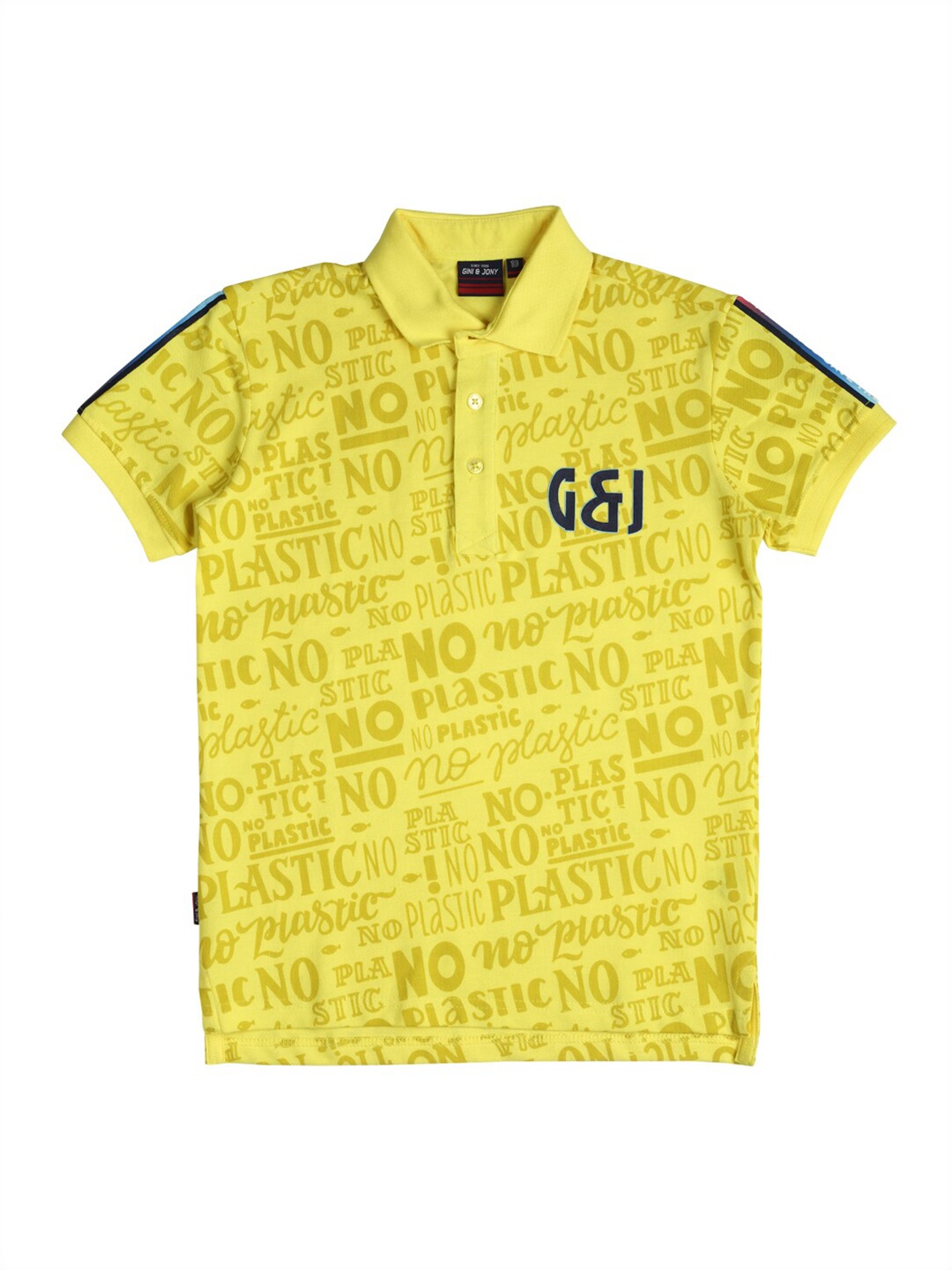 

Gini and Jony Boys Typography Printed Polo Collar Pure Cotton T-shirt, Yellow