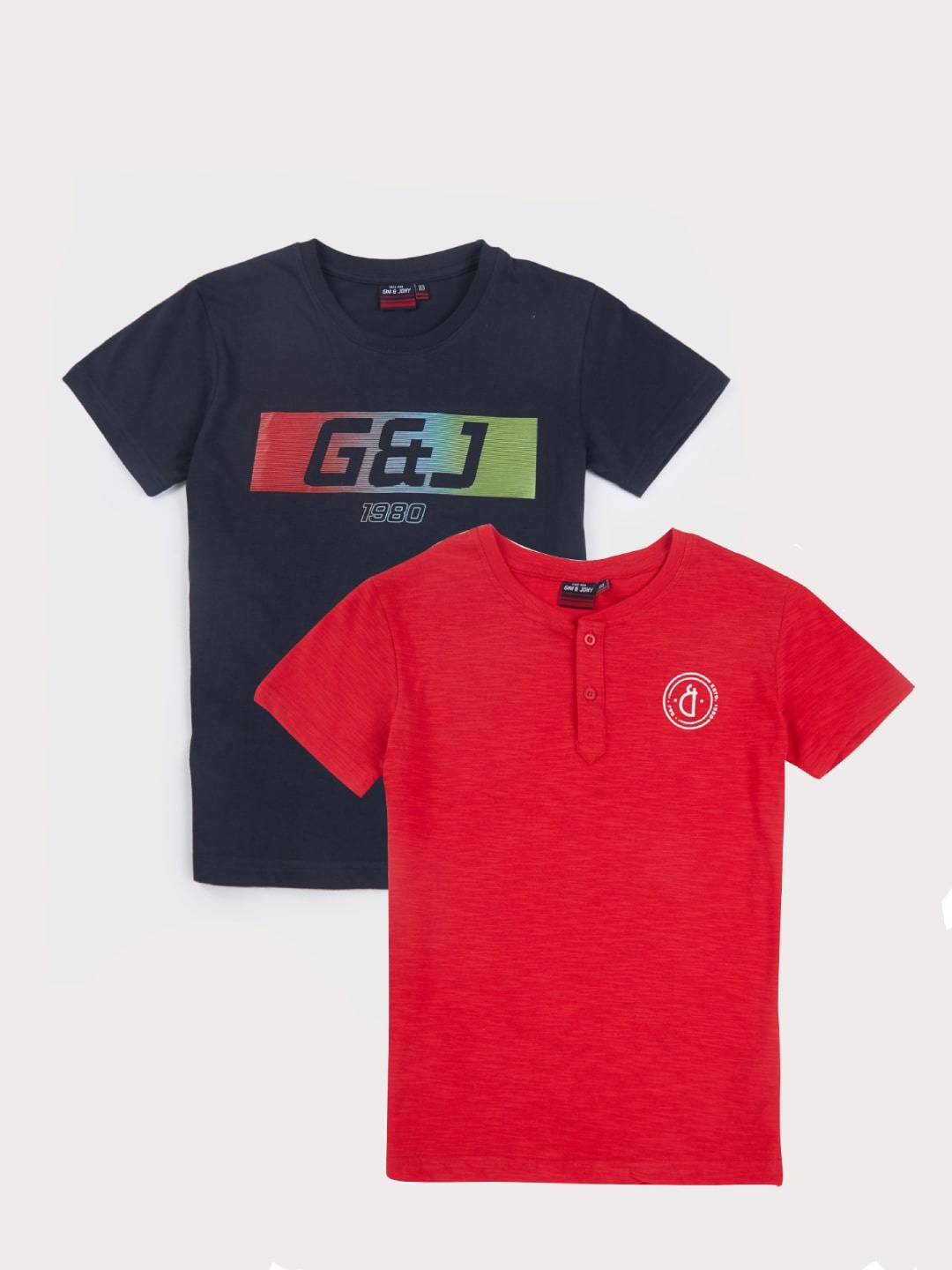 

Gini and Jony Infants Boys Pack Of 2 Brand Logo Printed Cotton T-shirt, Navy blue