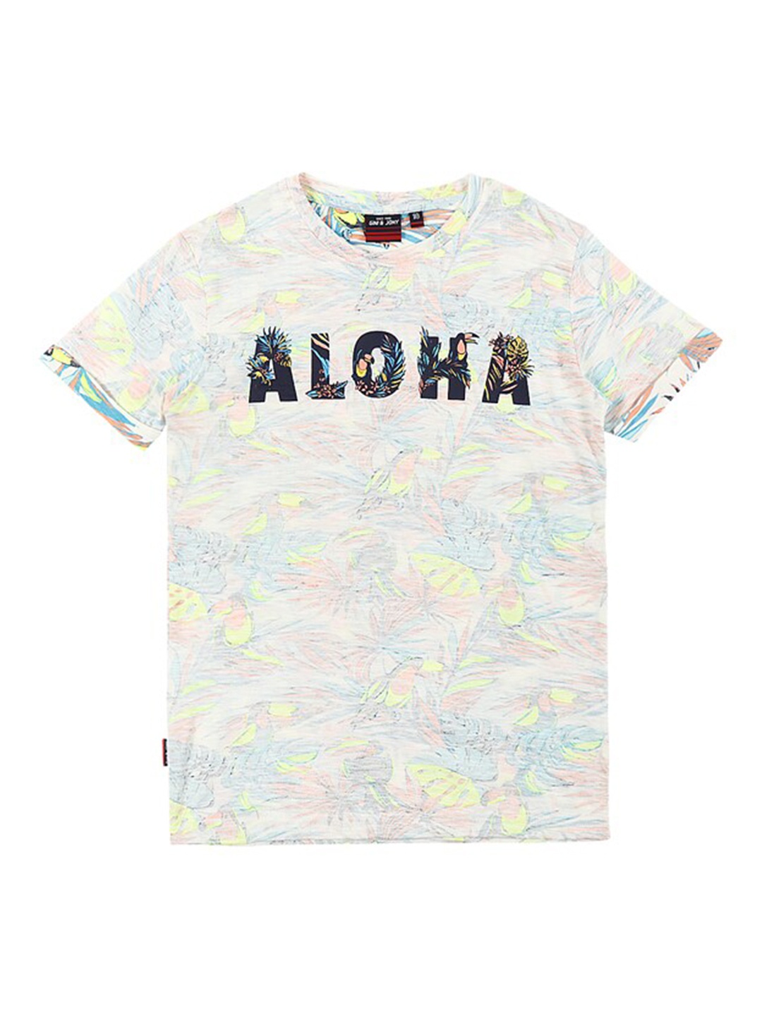 

Gini and Jony Boys Tropical Printed Cotton T-Shirt, White