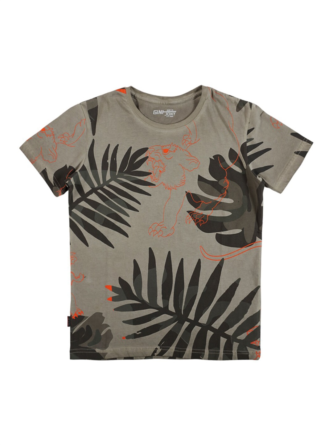 

Gini and Jony Infants Boys Tropical Printed Pure Cotton T-shirt, Grey
