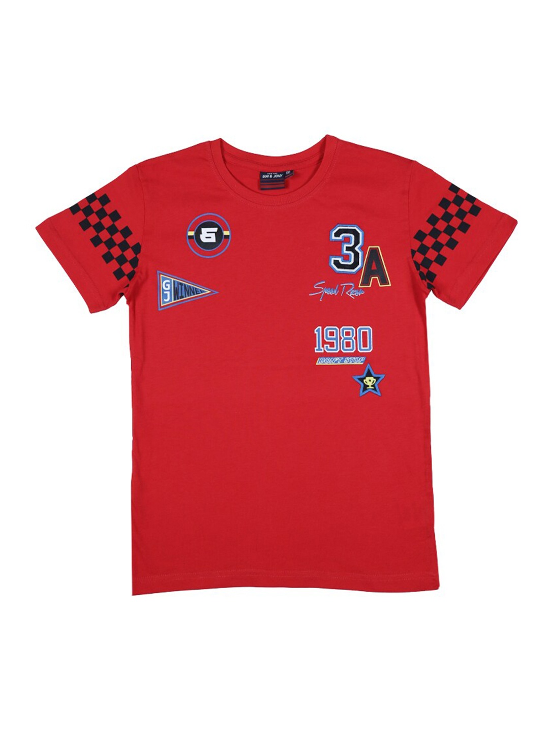 

Gini and Jony Boys Typography Printed Cottton T-shirt, Red