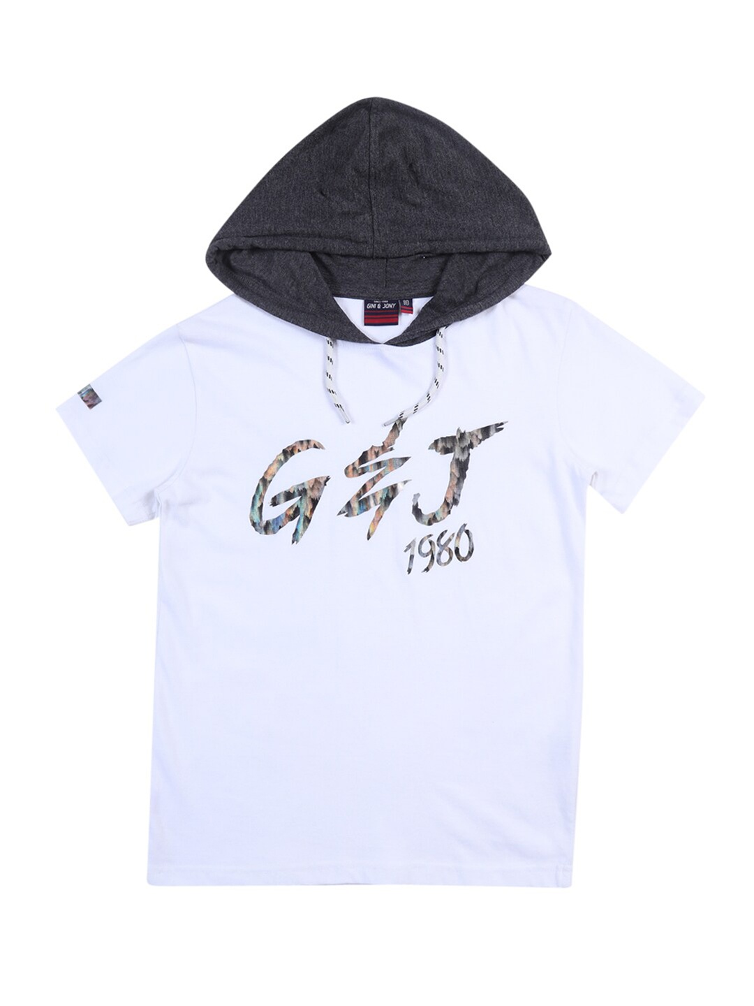 

Gini and Jony Boys Typography Printed Hooded Cotton T-shirt, White