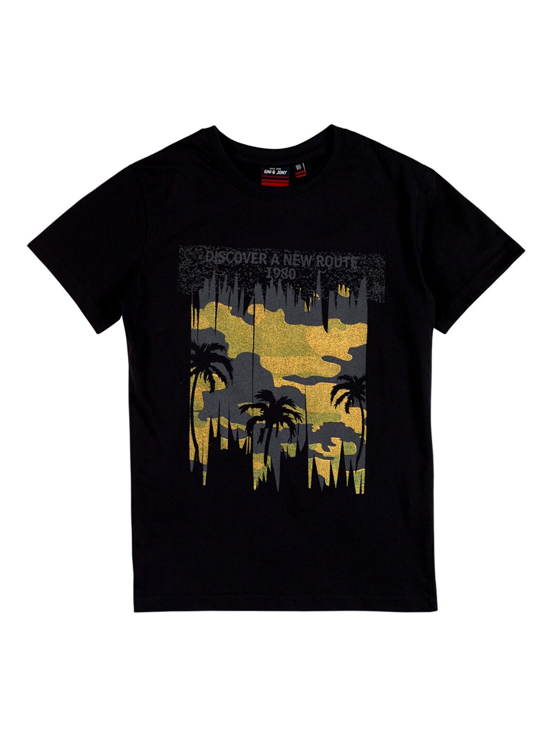 

Gini and Jony People & Place Printed Pure Cotton T-shirt, Black