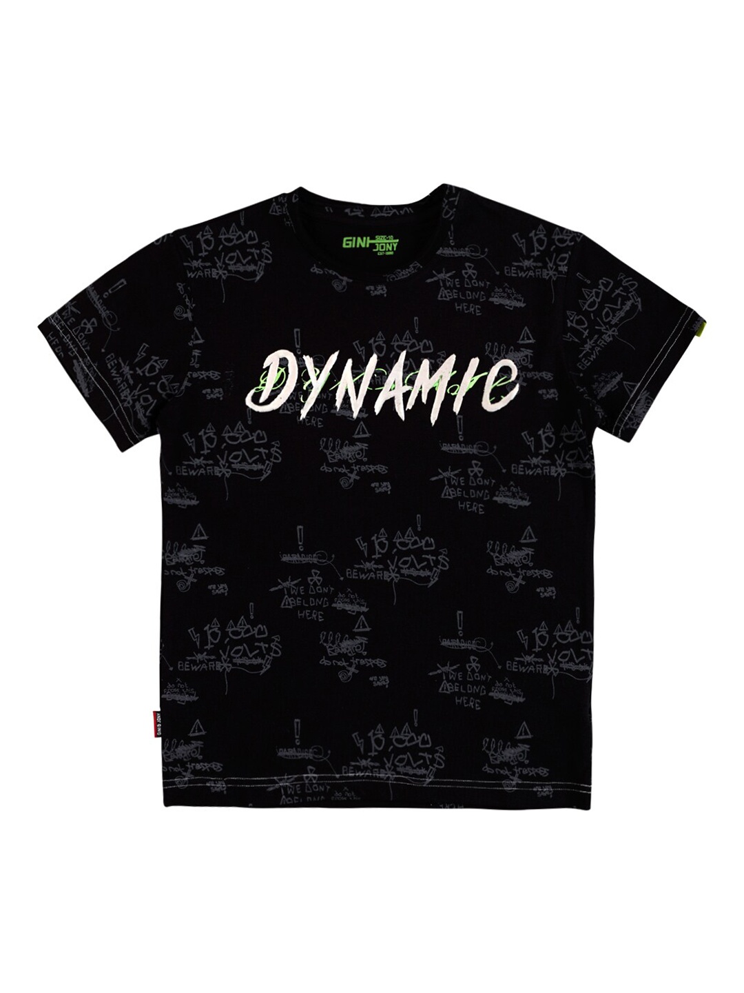 

Gini and Jony Infant Boys Typography Printed Pure Cotton T-shirt, Black