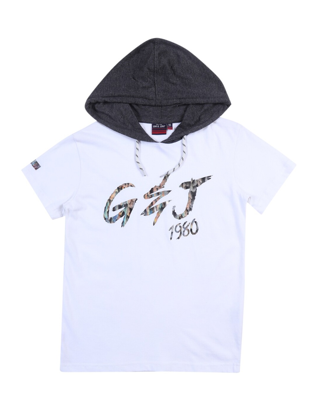 

Gini and Jony Infant Boys Typography Printed Hooded Cotton T-shirt, White