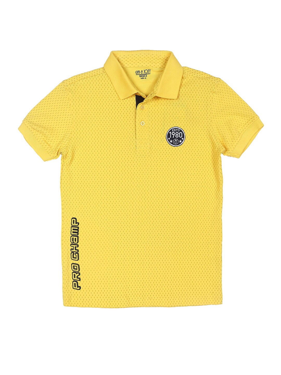 

Gini and Jony Boys Polo Collar Micro Printed Pure Cotton T-shirt, Yellow