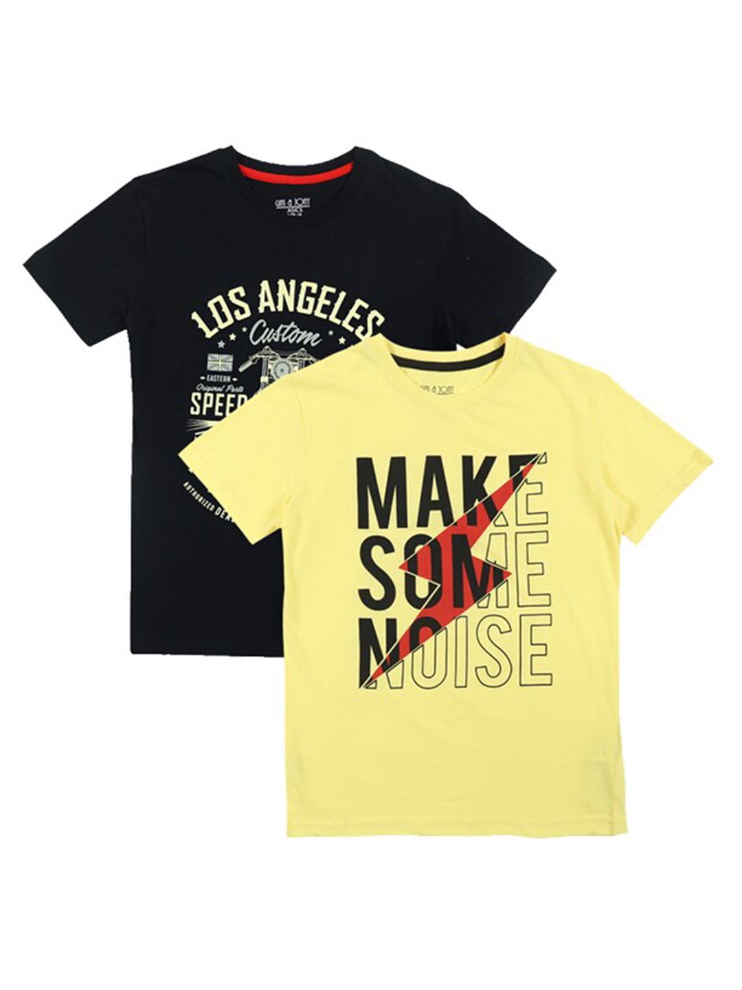 

Gini and Jony Boys Pack Of 2 Typography Printed Pure Cotton T-shirts, Black
