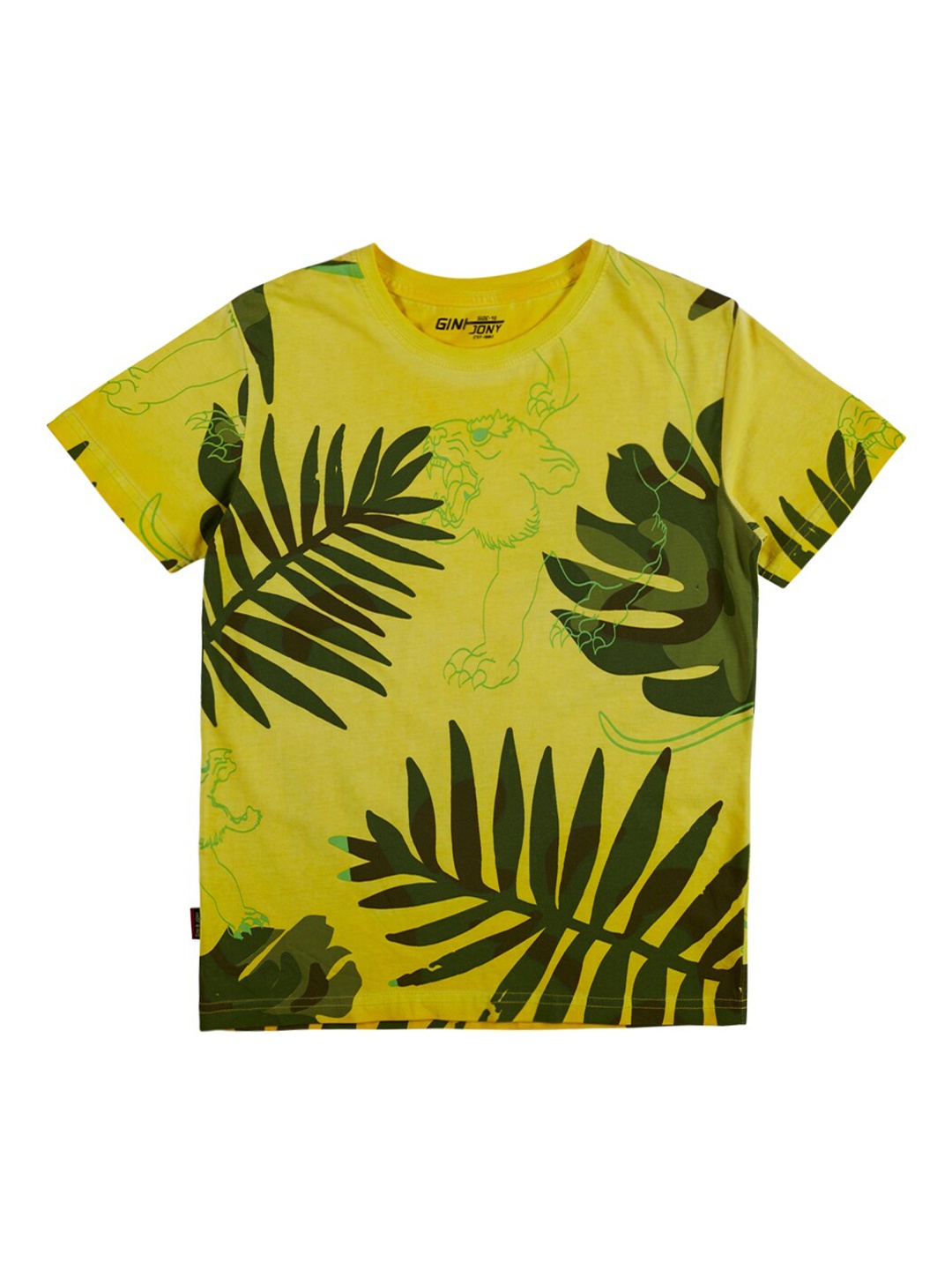 

Gini and Jony Boys Tropical Printed Pure Cotton T-shirt, Mustard