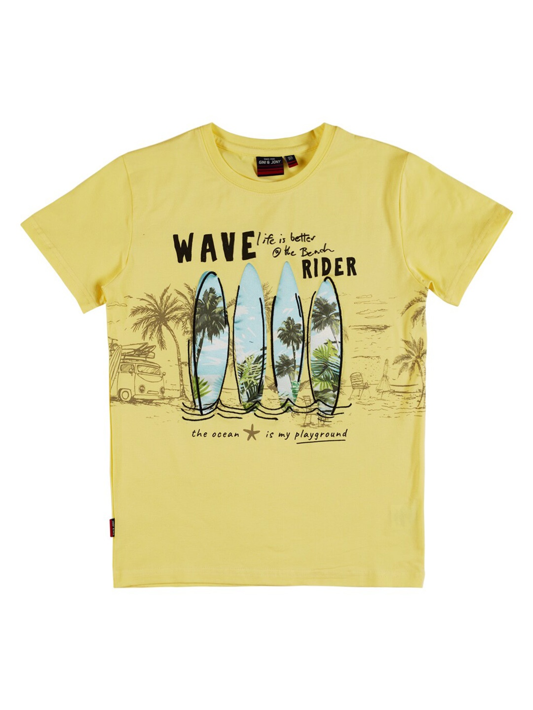 

Gini and Jony Infant Boys Tropical Printed Cotton T-shirt, Yellow