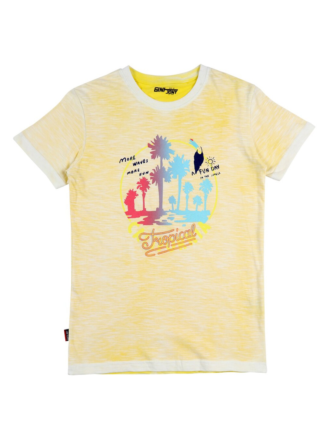 

Gini and Jony Boys Tropical Printed Cotton T-shirt, Yellow