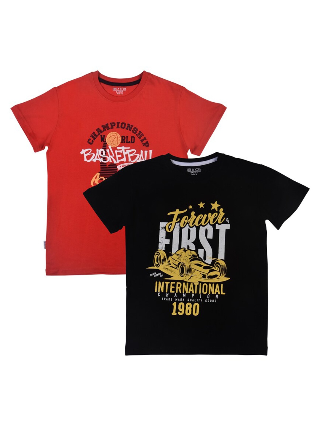 

Gini and Jony Boys Pack Of 2 Round Neck Typography Printed Cotton T-shirt, Red