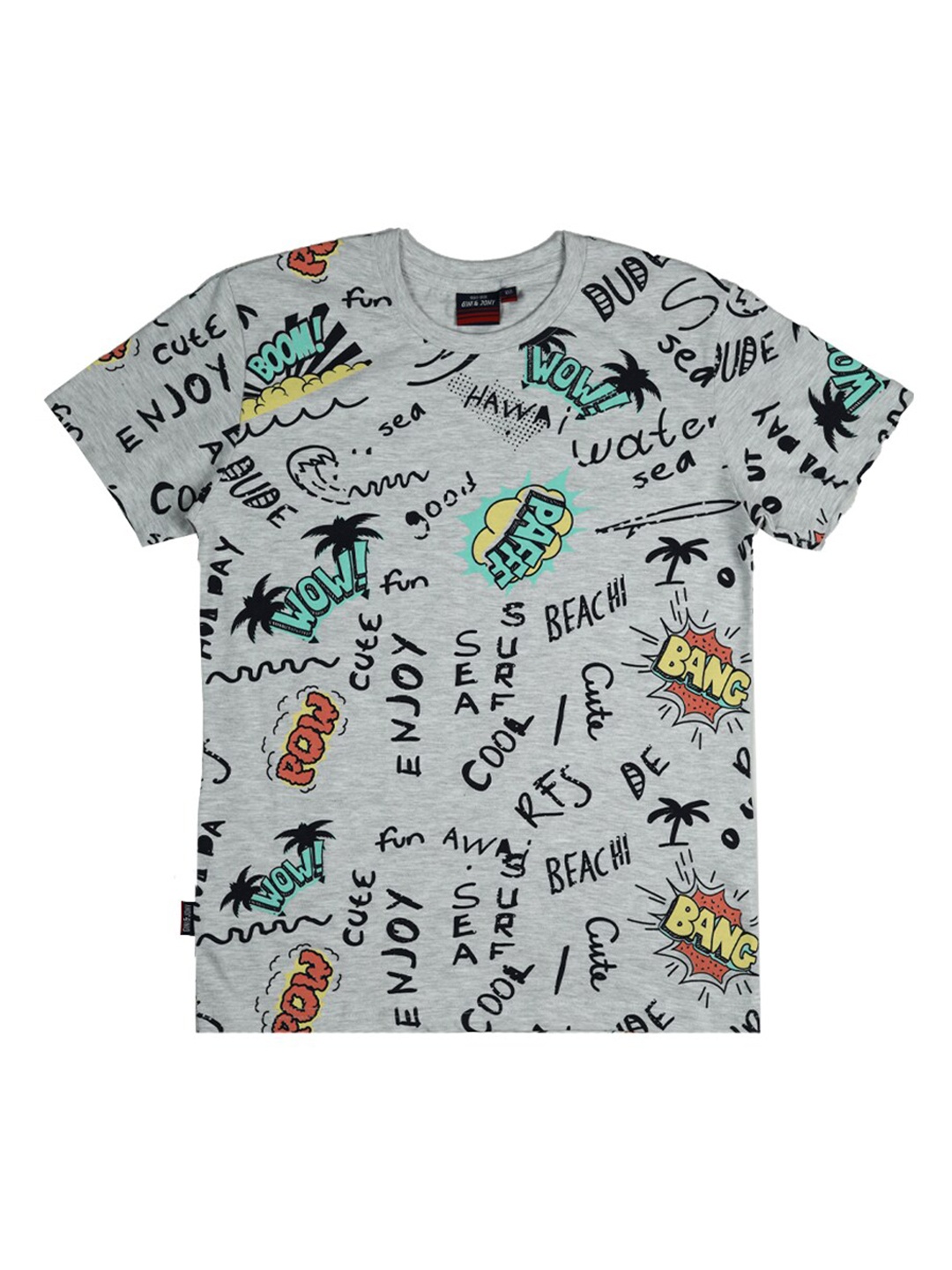 

Gini and Jony Boys Round Neck Typography Printed Cotton T-shirt, Grey