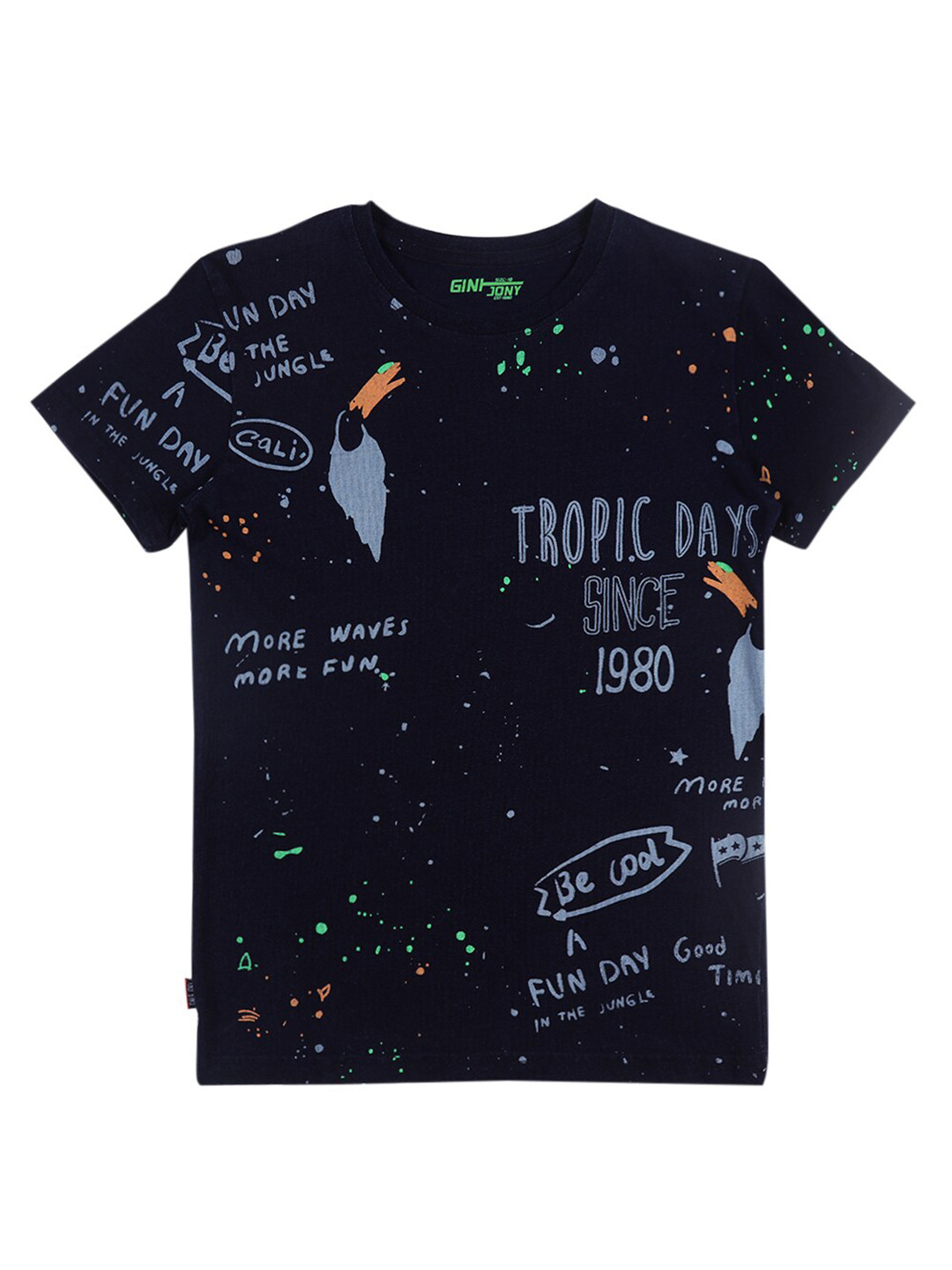 

Gini and Jony Boys Typography Printed Cotton T-shirt, Navy blue