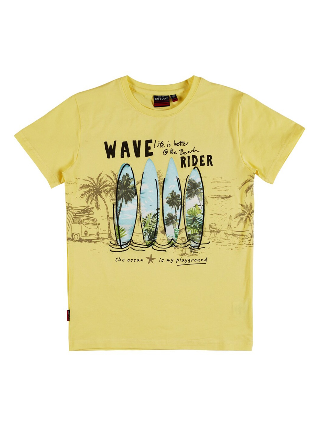 

Gini and Jony Boys Tropical Printed Cotton T-shirt, Yellow