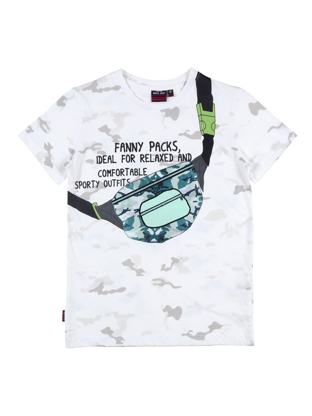 

Gini and Jony Boys Graphic Printed Cotton T-shirt, White
