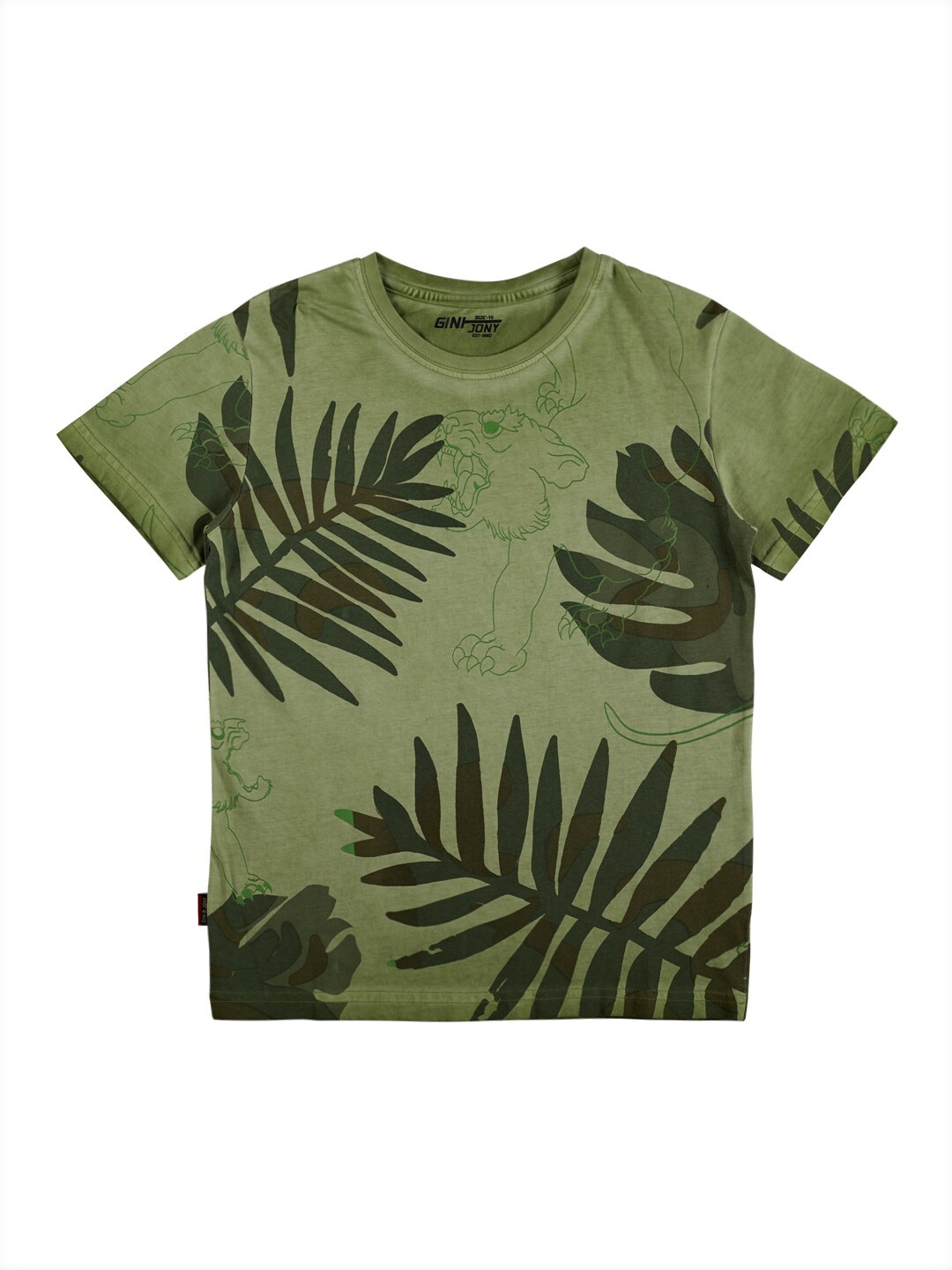 

Gini and Jony Infant Boys Tropical Printed Pure Cotton T-shirt, Olive