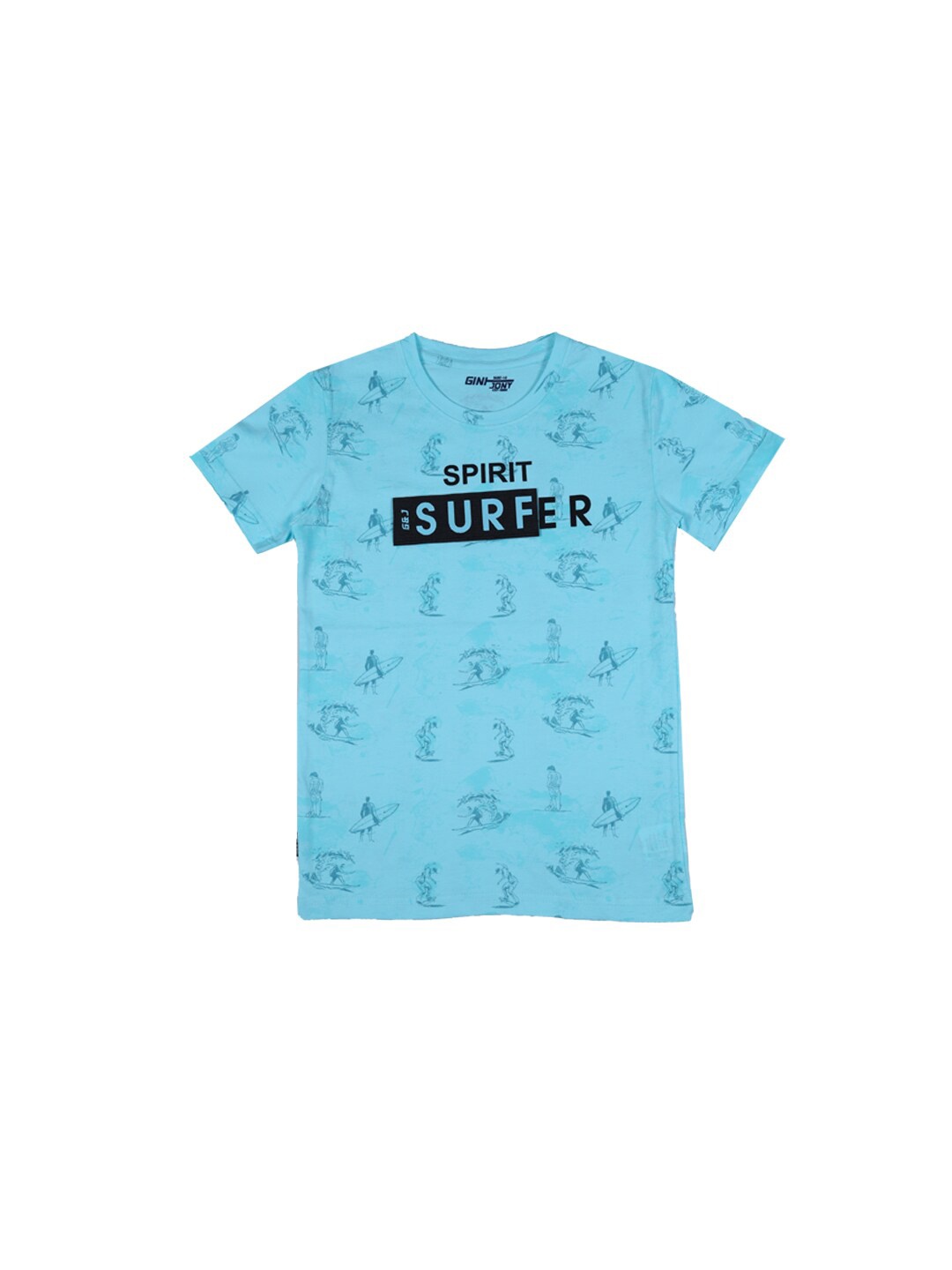

Gini and Jony Boys Typography Printed Cotton T-shirt, Blue