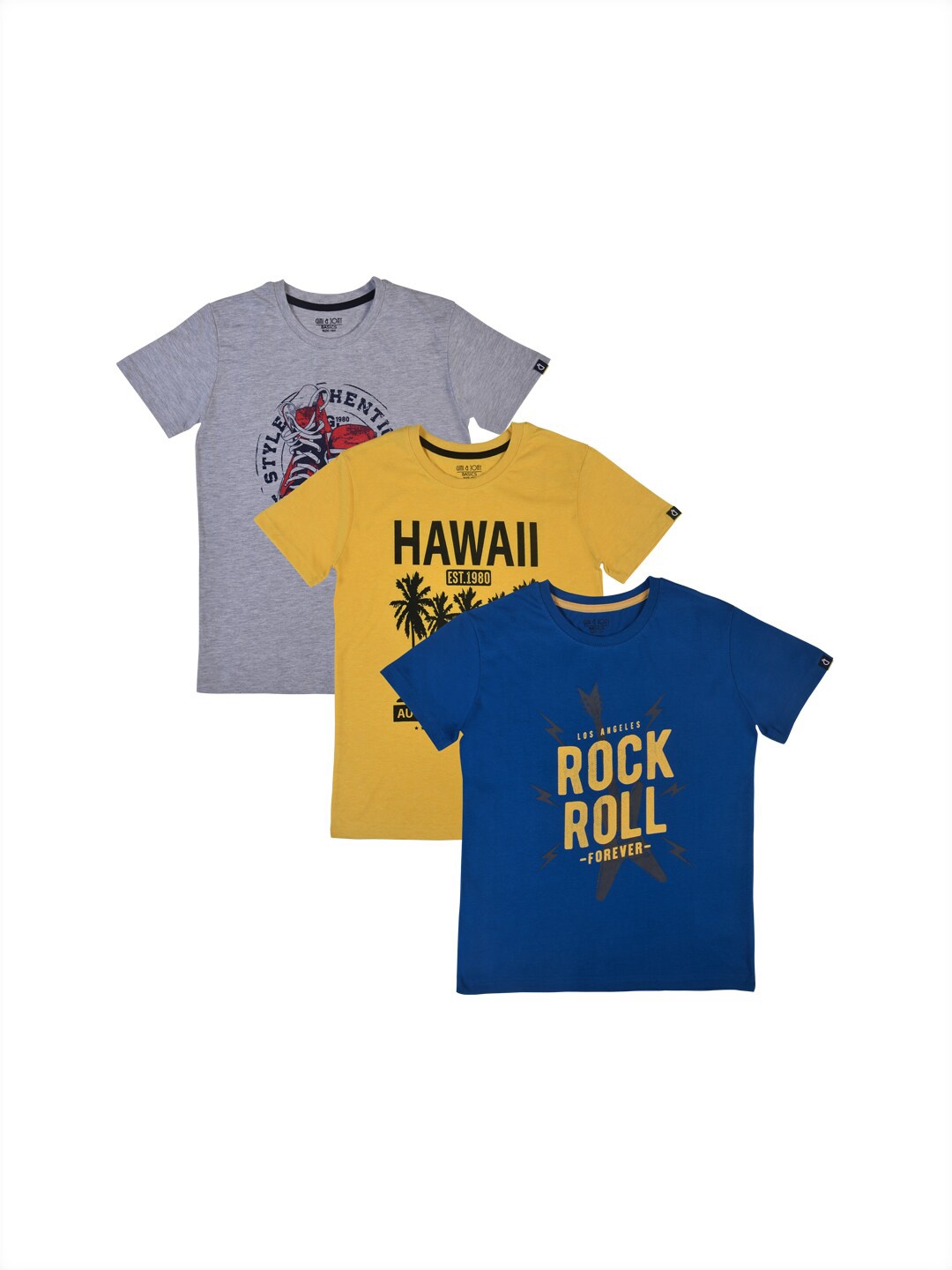 

Gini and Jony Boys Pack Of 3 Typography Printed Cotton T-shirt, Navy blue
