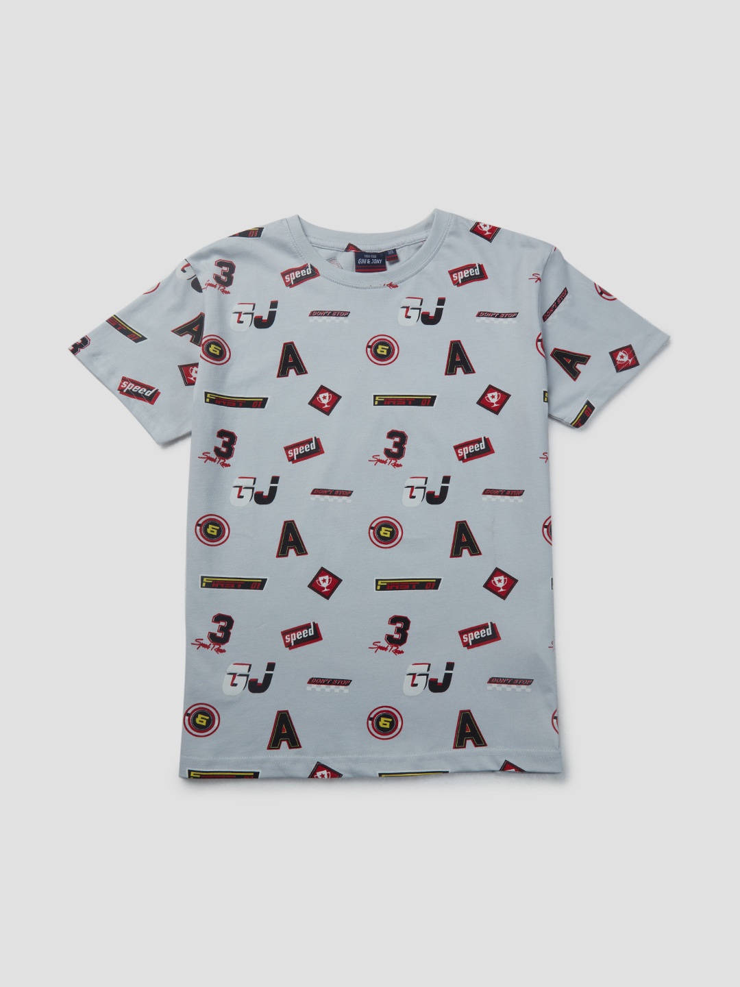 

Gini and Jony Boys Varsity Printed Cotton T-shirt, Grey