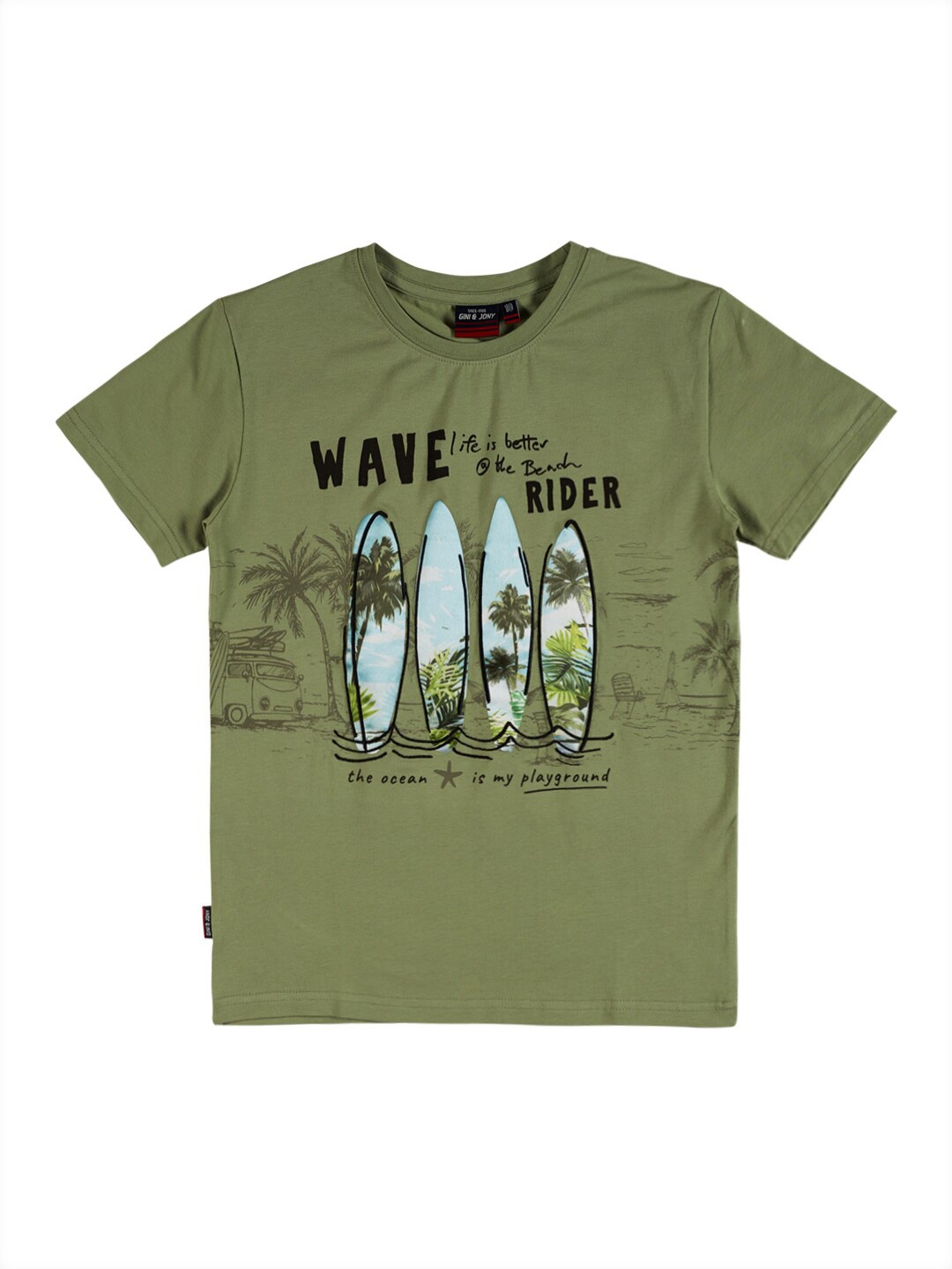 

Gini and Jony Tropical Printed Cotton T-shirt, Olive