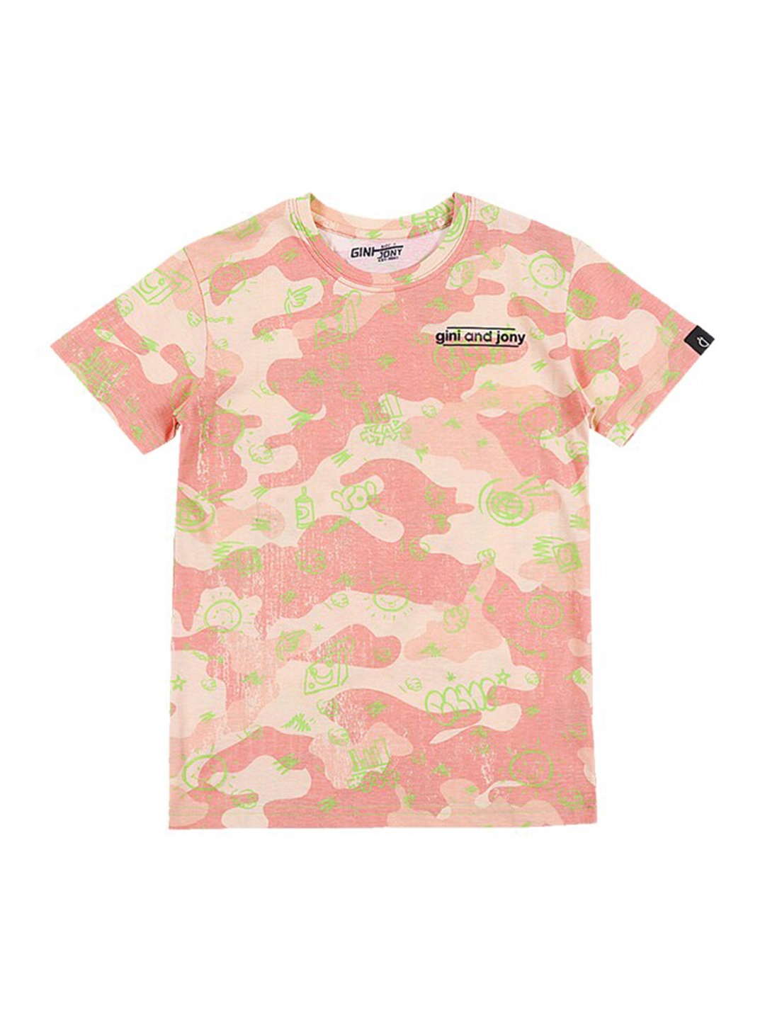 

Gini and Jony Boys Camouflage Printed Pure Cotton T-shirt, Pink