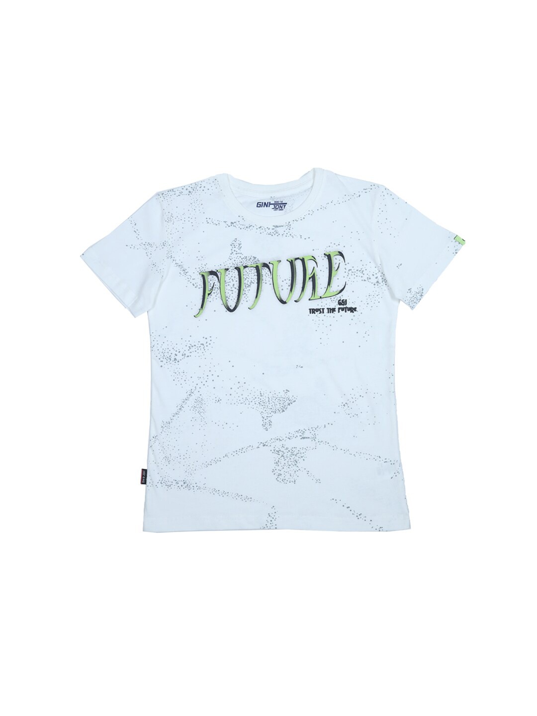 

Gini and Jony Boys Round Neck Typography Printed Cotton T-shirt, White