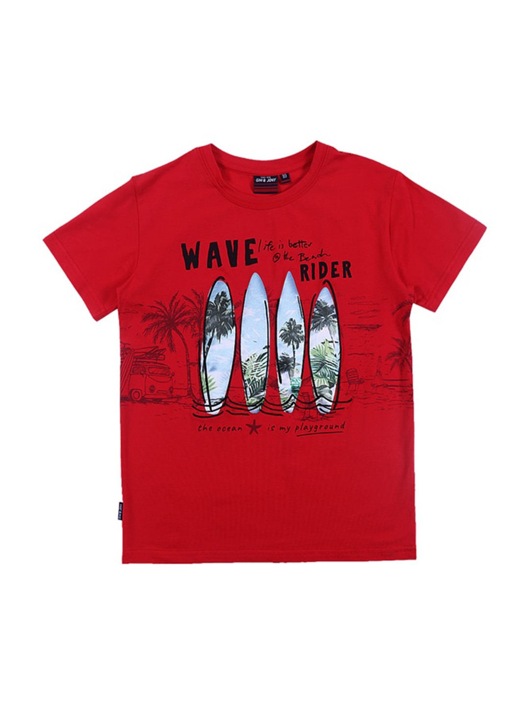 

Gini and Jony Boys Round Neck Graphic Printed Cotton T-shirt, Red