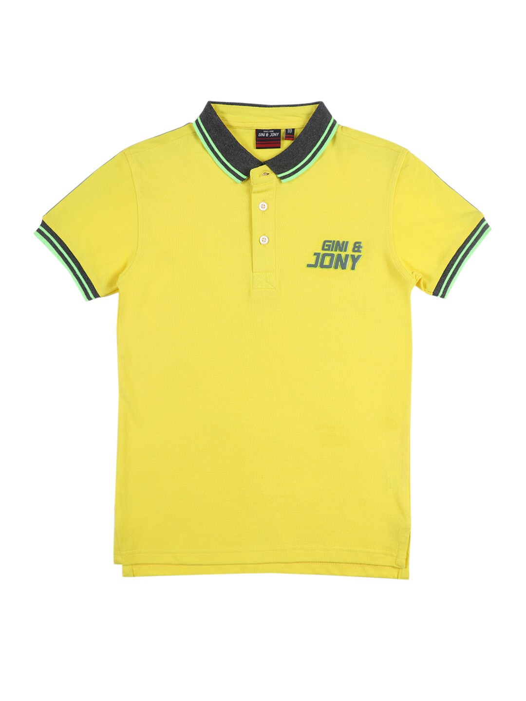 

Gini and Jony Boys Typography Applique Polo Collar Cotton T-shirt, Yellow