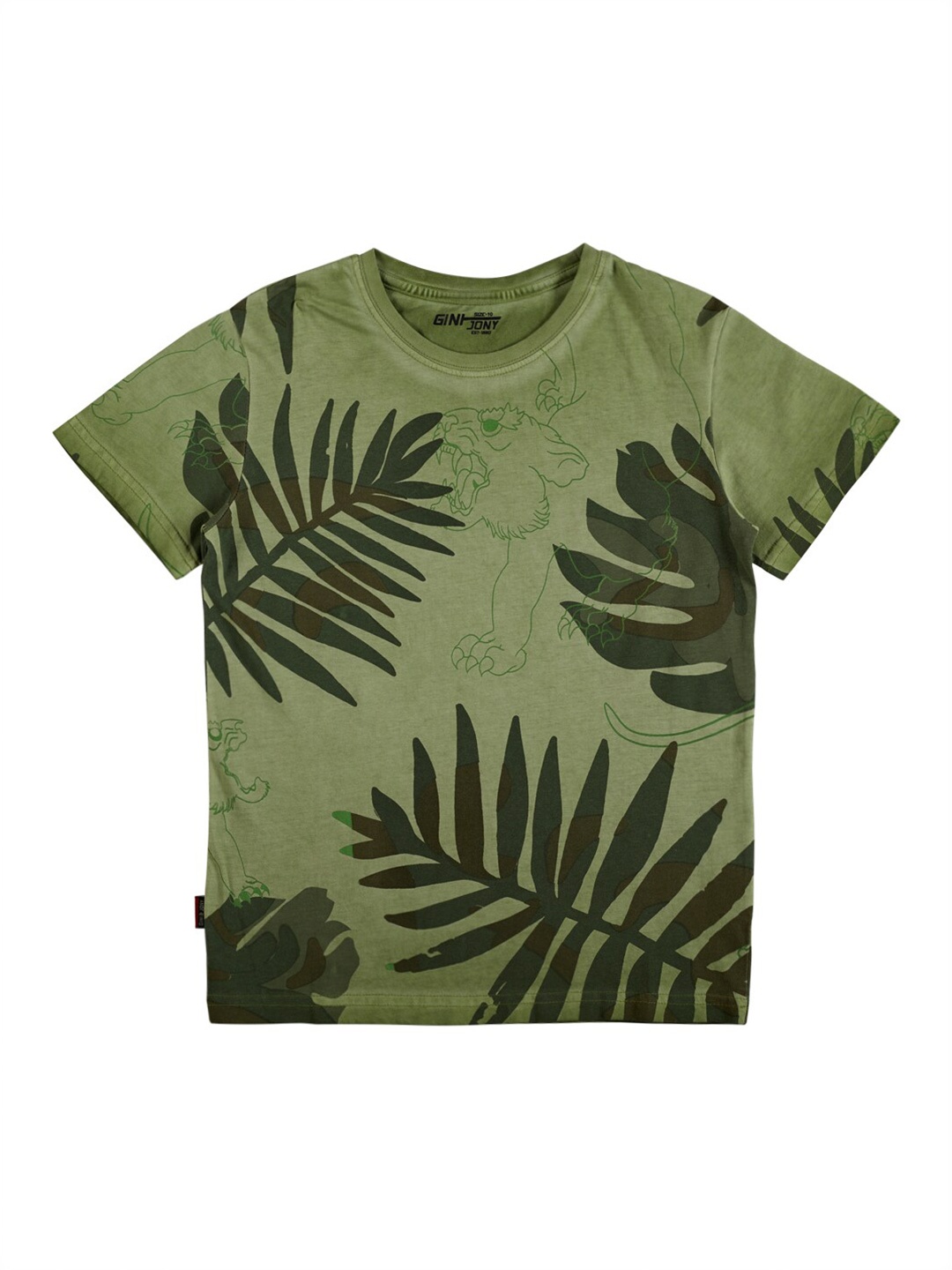 

Gini and Jony Boys Tropical Printed Pure Cotton T-shirt, Olive