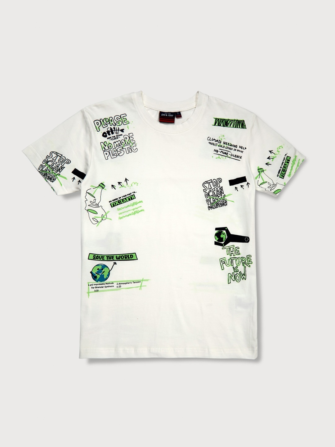 

Gini and Jony Boys Typography Printed Cotton T-shirt, White