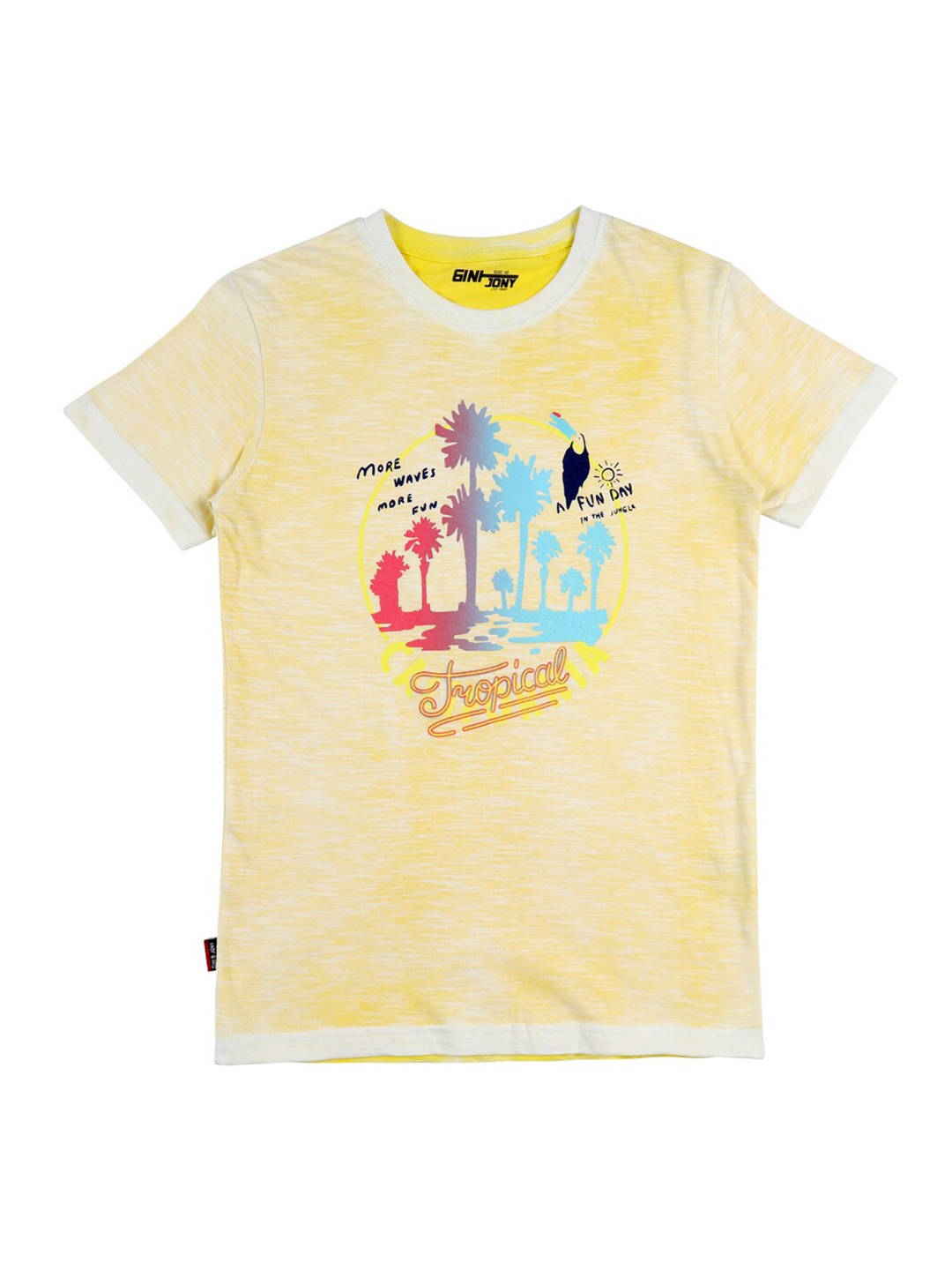 

Gini and Jony Boys Typography Printed Cotton T-shirt, Yellow
