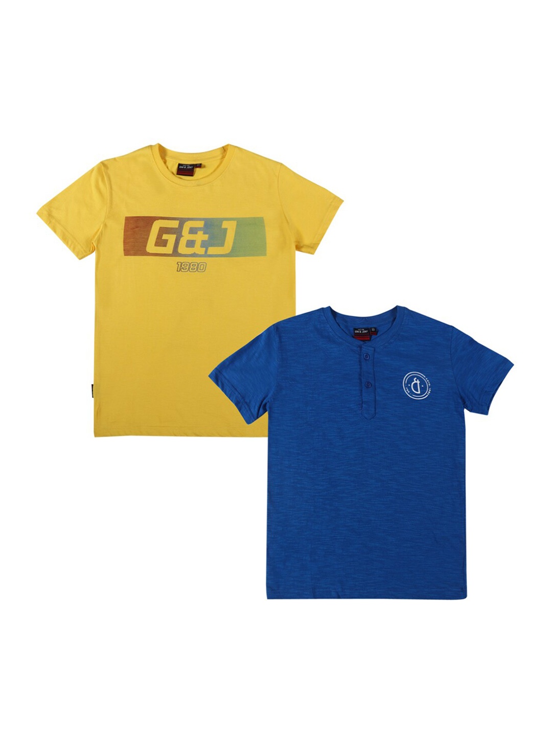 

Gini and Jony Boys Pack Of 2 Typography Printed Pure Cotton T-shirt, Mustard