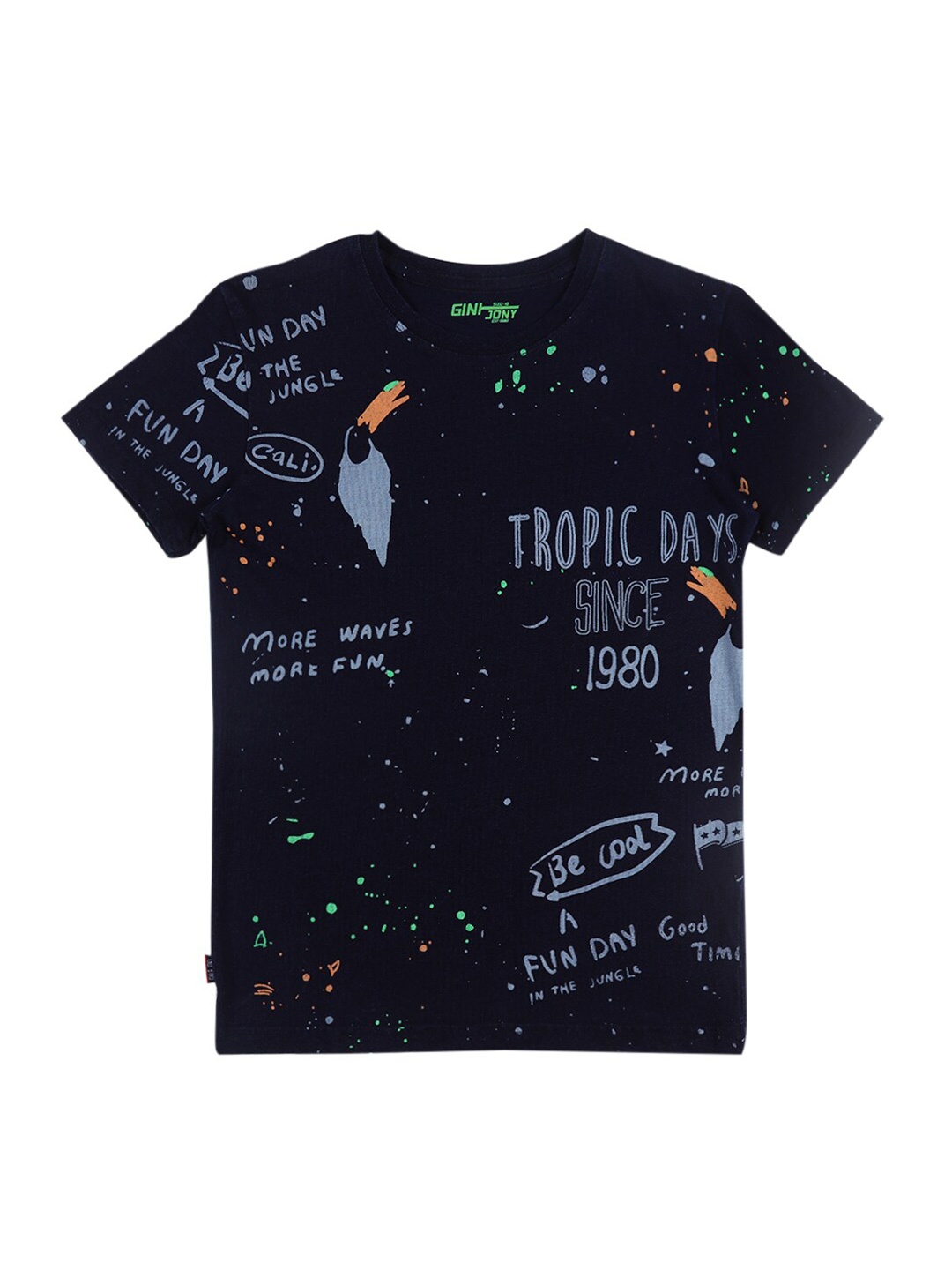 

Gini and Jony Boys Typography Printed Cotton T-shirt, Navy blue