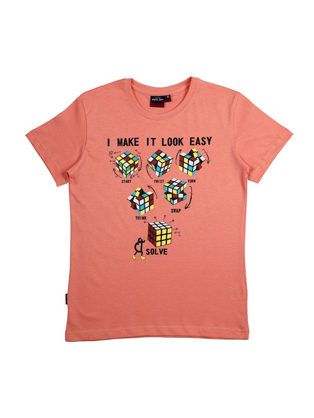 

Gini and Jony Boys Graphic Printed Cotton T-shirt, Coral